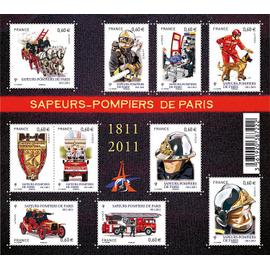 france 2011, très beau bloc neuf** luxe yvert 4582, 200 ans des sapeurs pompiers de paris, 10 timbres yvert 4582 à 4591.