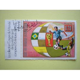 Timbre oblitéré - Guinée équatoriale - Coupe du monde de football - Munich 1974 - 0,20 peseta - Vignette collection de La vache qui rit