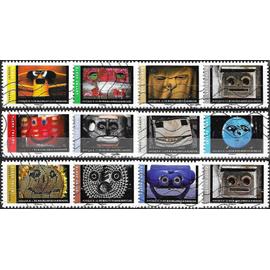 france 2017, belle série complète 12 timbres yvert 1399 à 1409, Série photographique de Michelangelo Durazzo, série des masques, oblitérés, TBE.