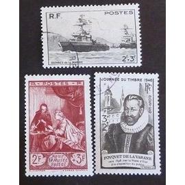 france oblitéré y et t N° 752 à 754 lot de 3 timbres de 1946 cote 2.45