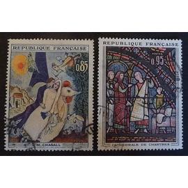 France oblitéré Y et T N° 1398 1399 lot de 2 timbres de 1963 cote 2.40