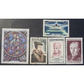 France oblitéré Y et T N° 1418 à 1421 et 1423 lot de 5 timbres de 1964 cote 2.25