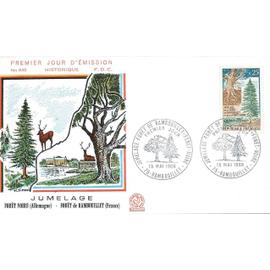 france 1968, très belle enveloppe 1er jour FDC 640, timbre yvert 1561 jumelage forêt de rambouillet, forêt noire, cachet de rambouillet le 18 mai, belle illustration relief, état neuf.