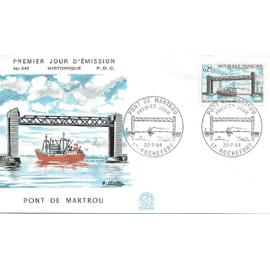 france 1968, très belle enveloppe 1er jour FDC 645, pont de martrou sur la charente, timbre yvert 1564, cachet de rochefort, état neuf.