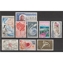 france, 1972, timbres commémoratifs (îles crozet & kerguelen, jeux olympiques, mois mondial du coeur, donneurs de sang, année tourisme...), n°1704 + 1705 + 1711 + 1716 + 1721 à 1724 + 1734, oblitérés.