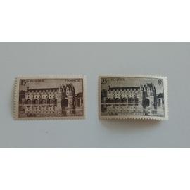 2 timbres château de Chenonceaux 1944 Yt 610 et 611
