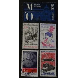 France oblitéré Y et T N° 24443 2444 2445 2450 2451 lot de 5 timbres de 1986 cote 2.90