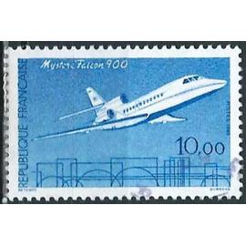 france 1985, grandes réalisations, beau timbre yvert 2372, avion mystère falcon 900, avion d