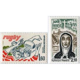 france 1982, très beaux timbres neufs** luxe yvert 2236, rugby, phase de jeu et 2249 sainte thérèse d