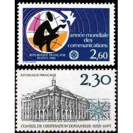 france 1983, très beaux timbres neufs** luxe yvert 2260 année mondiale des communications, et 2289 conseil de coopération douanière.