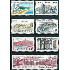 france 1983, série touristique complète, très beaux timbres neufs** luxe yvert 2252 région PACA, 2253 brantôme, 2254 concarneau, 2273 marseille, 2287 jarnac & 2288 charleville mézières.