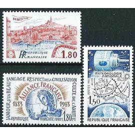 france 1983, très beaux timbres neufs** luxe yvert 2257 alliance française, 2273 marseille et 2292 météorologie nationale.