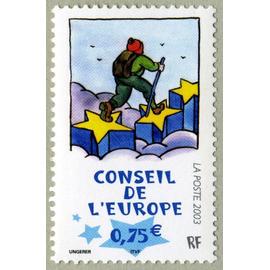 france 2003, très beau timbre de service neuf** luxe du conseil de l'europe, yvert 127, le marcheur sur les étoiles.
