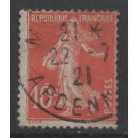 France, timbre-poste Y & T n° 138 oblitéré, 1907 - Semeuse camée (type I A, piquage à cheval)