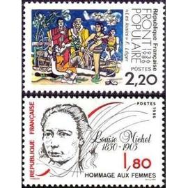 france 1986, très beaux timbres neufs** luxe yvert 2394, cinquantenaire du front populaire, et 2408, hommage à louise michel.