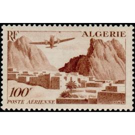 algérie, département français 1949, très beau timbre de poste aérienne yvert 10, avion survolant les gorges d