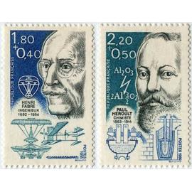 france 1986, scientifiques français, très beaux timbres neufs** luxe yvert 2398, henri fabre et 2400, paul héroult.