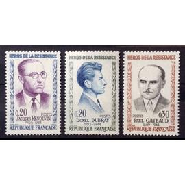 Résistants 1961 - Très Jolis - Jacques Renouvin 0,20 (N° 1288) + Lionel Dubray 0,20 (N° 1289) + Paul Gateaud 0,30 (N° 1290) Neufs* - Cote 4,40 - France Année 1961 - N29133