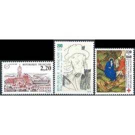 france 1987, très beaux timbres neufs** luxe yvert 2476 congrès sociétés philatéliques à lens, 2497 blaise cendrars, 2498 croix rouge, retable de la chartreuse de champagne.
