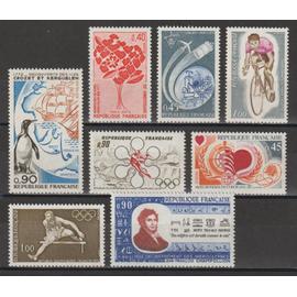 france, 1972, timbres commémoratifs (îles crozet & kerguelen, jeux olympiques, mois mondial du coeur, donneurs de sang, hiéroglyphes..), N°1704 & 1705 + 1711 + 1716 + 1721 & 1722 + 1724 + 1734, neufs.