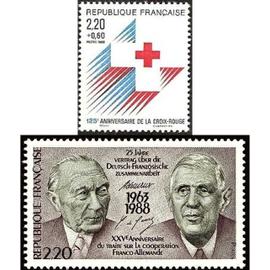 france 1988, très beaux timbres neufs** luxe yvert 2501, 25ème anniversaire du traité de coopération franco allemande et 2555, au profit de la croix rouge.