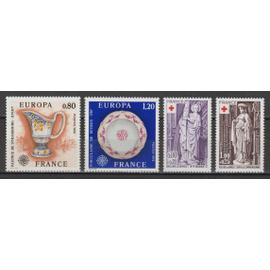 france, 1976, europa, au profit de la croix-rouge, n°1877 & 1878 + 1910 & 1911, neufs.