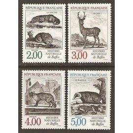 france 1988, très belle série neuve** luxe nature de france, gravures de buffon, timbres yvert 2539 la loutre, 2540 le cerf, 2541 le renard, 2542 le blaireau.
