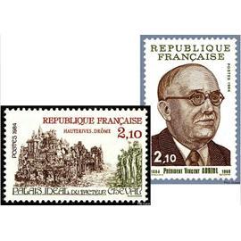 france 1984, très beaux timbres neufs** luxe yvert 2324 palais idéal du facteur cheval et 2344 premier président élu de la 4ème république.