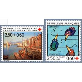 france 1991 / 1992, au profit de la croix rouge, très beaux timbres neufs** luxe yvert 2733 toulon et 2783 association l