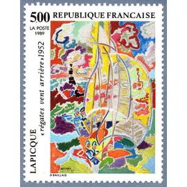 france 1989, très beau timbre neuf** luxe yvert 2606, "régates vent arrière" par charles lapicque.