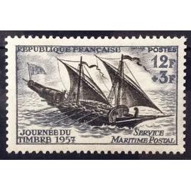 Journée Timbre 1957 - Felouque - Service Maritime Postal 12f+3f (Très Joli n° 1093) Neuf* - France Année 1957 - brn83 - N30171