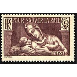 France 1937, très Beau timbre Yvert 356, Au Profit De La Société De Prophylaxie Sanitaire Et Morale, "Pour Sauver La Race", neuf**/*