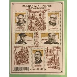 Bloc feuillet 4447 - 5 timbres - bourse aux timbres, 150 eme anniversaire - année 2010- Roosevelt, Berthelot, yvert, maury, bolaffi - gomme intacte
