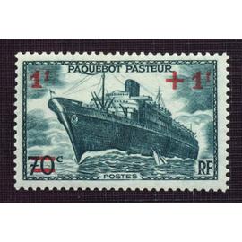 FRANCE N° 502 neuf sans charnière de 1941 - 1f+1f sur 70c vert foncé « Au profit des uvres de mer. Lancement du paquebot Pasteur »
