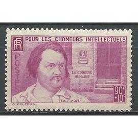 Pour les Chômeurs intellectuels, Honoré de Balzac, timbre France neuf** sans charnière 1939 n° 438