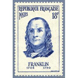 france 1956, beau timbre neuf* yvert 1085, benjamin franklin, mathématicien et homme d