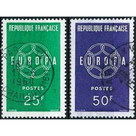 france 1959, belle paire europa, timbres 1218 et 1219, oblitérés, TBE