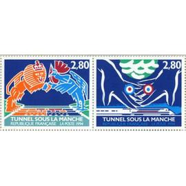 france 1994, très belle paire neuve** luxe attachée, timbres yvert 2880 et 2881, inauguration du tunnel ferroviaire sous la manche.