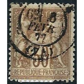 france 1877, beau timbre classique yvert 69, type sage 30c. bistre brun, beau cachet rond de haute savoie le 8 fév. 1877, TBE.