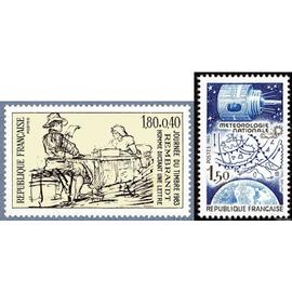 France 1983, très beaux timbres neufs** luxe yvert 2258 journée du timbre - rembrandt, "homme dictant une lettre" et 2292 météorologie nationale.