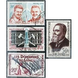 france 1959, beaux timbres yvert 1197 école des mines de paris, 1213 hommage aux pilotes d