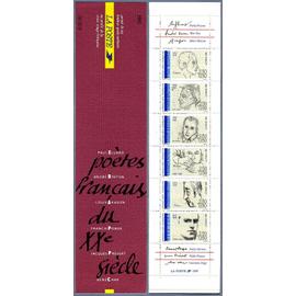 france 1991, très belle bande carnet neuve** luxe, poètes français du 20ème s. comprenant les timbres n° 2681 eluard, 2682 breton, 2683 aragon, 2684 ponge, 2685 prévert, 2686 char.