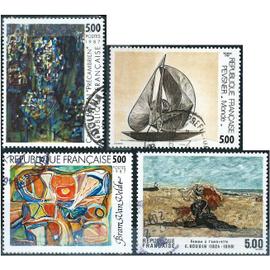 france 1987, série artistique, beaux timbres yvert 2473 oeuvre de bram van velde, 2474 "femme à l