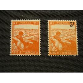 lot 2 timbres "au profit des tuberculeux" - y&t n° 736 (1945) et n° 750 (surchargé, 1946)