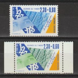 france, 1990, journée du timbre (les métiers de la poste), n°2639 (provenant de feuille) + 2640 (provenant de carnet), neufs.