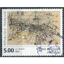 France 1993, Beau timbre Yvert 2835, Gravure Réhaussée Par Vieira Da Silva, Oblitéré, Tbe
