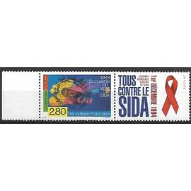 timbre france 1994 neuf** 2916 + vignette tous contre le sida