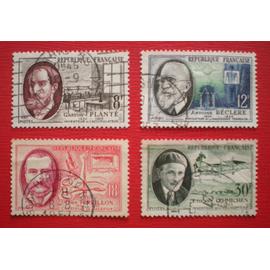 Savants et inventeurs - Lot de 4 timbres oblitérés - Série complète - Année 1957 - Y&T n° 1095, 1096, 1097 et 1098