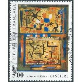 France 1990, Beau Timbre Yvert 2672, Tableau De Roger Bissière, "Jaune Et Gris", oblitéré, TBE.