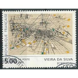 france 1993, beau timbre yvert 2835, gravure réhaussée par vieira da silva, oblitéré, TBE
